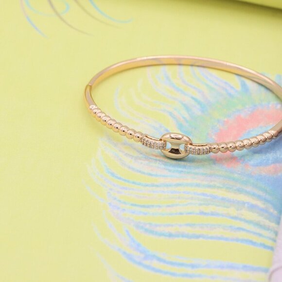 Elegant Rose Gold Beaded Bangle with Central Link Design, XPBL0451 - Picture 6 of 12